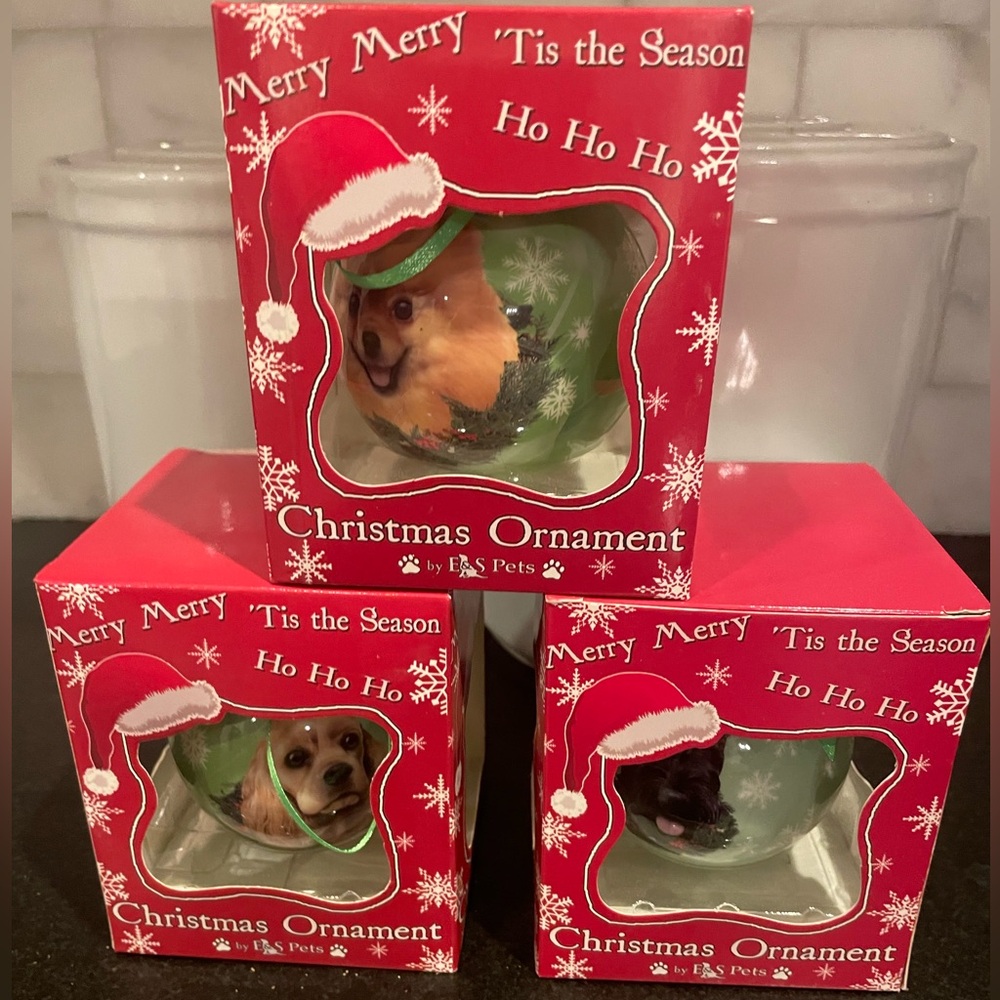 E & S Pet Pomeranian Scottie Cocker Spaniel Dog  Ball Christmas Ornaments New